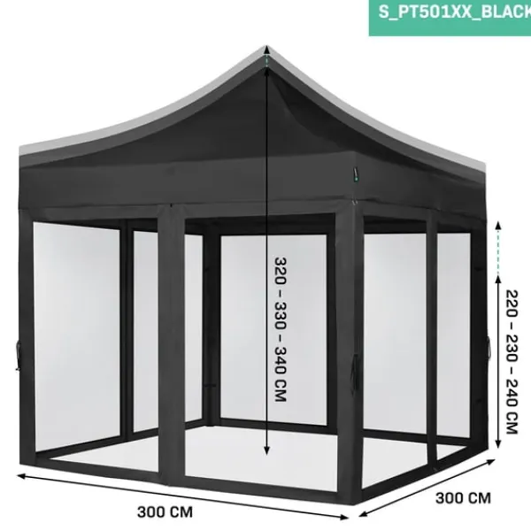 Vonroc Partytält 3x3 m – Modulär Design med Sidoväggar & Myggnät – Vattentåligt & UV-skydd – Enkel Montering – Svart