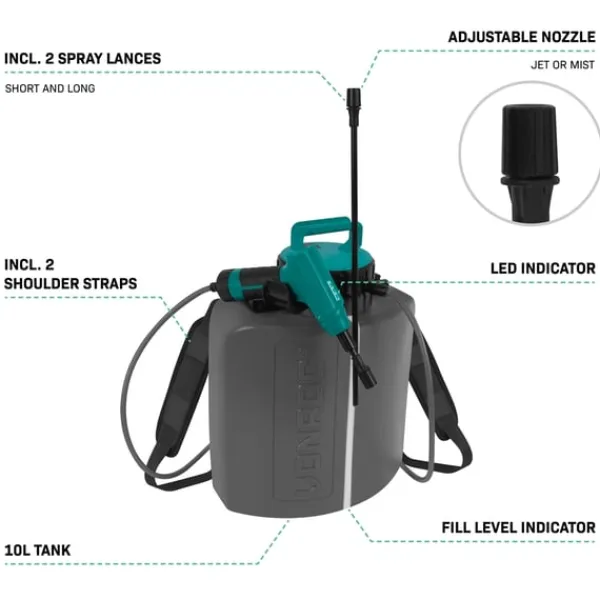 Discount Tryckspruta 10L – 4V Batteri | Inkl. 2 sprutlansar, bärremmar och USB-C-kabel Trädgårdsverktyg