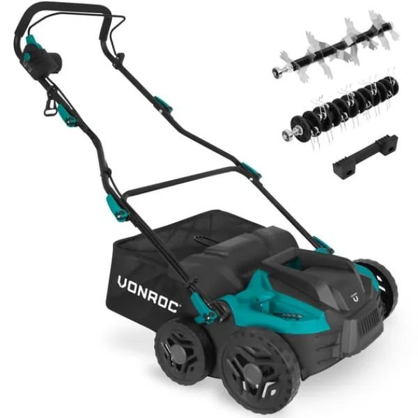 Vonroc Vertikalskärare & Luftare – 1500W – 36 cm skärbredd | Justerbart skärdjup | Inkl. 45L gräsbox & väggfäste