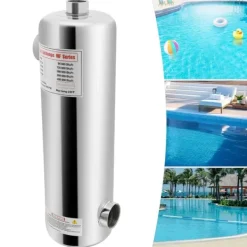 Värmeväxlare för pool i rostfritt stål, 60 kW, SPA-termostatvärmare, cirkulationsuppvärmning, silver