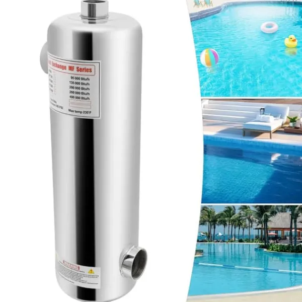 Värmeväxlare för pool i rostfritt stål, 60 kW, SPA-termostatvärmare, cirkulationsuppvärmning, silver