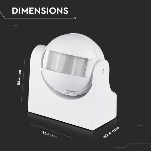 Discount V-Tac Infraröda Rörelsesensor 180° IP44 Vit 1200W Inomhus/Ute Mod.1354 Rörelsedetektorer