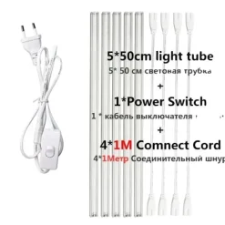 Best Växtbelysning, Fullspektrum LED, Hög Intensitet,EU-kontakt, 5rör 1M kabel Kit För Växt- & Örtplantering