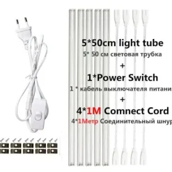 Best Växtbelysning, Fullspektrum LED, Hög Intensitet,EU-kontakt, 5rör 1M kabel Kit För Växt- & Örtplantering