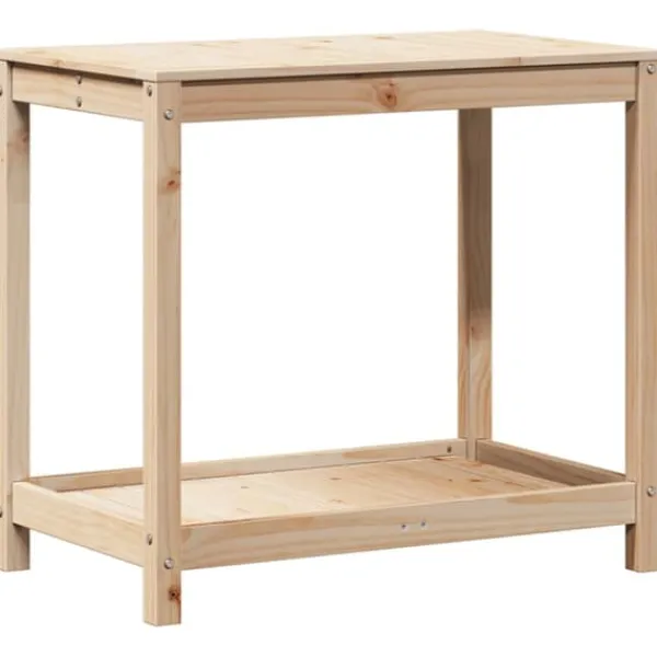 Växtbord med hylla - Planteringsbord i massiv furu | Storlek: 82,5x50x75 cm | Färg: Natur