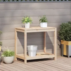 Växtbord med hylla - Planteringsbord i massiv furu | Storlek: 82,5x50x75 cm | Färg: Natur