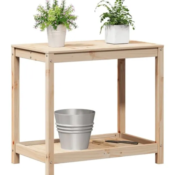 Växtbord med hylla - Planteringsbord i massiv furu | Storlek: 82,5x50x75 cm | Färg: Natur