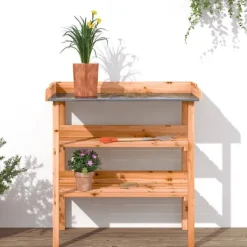 vidaXL Växtbord med hylla brun 78x38x82,5 cm massivt granträ