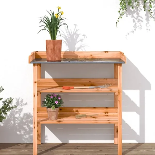 vidaXL Växtbord med hylla brun 78x38x82,5 cm massivt granträ