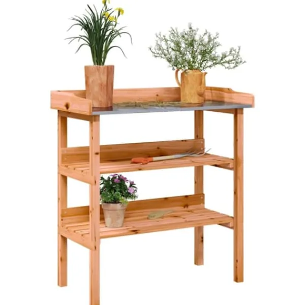 vidaXL Växtbord med hylla brun 78x38x82,5 cm massivt granträ