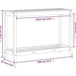 Växtbord med hylla i massivt douglasträ - Planteringsbord | Storlek: 108x35x75 cm | Färg: Natur