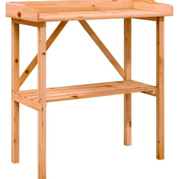 Sale Växtbord med hylla i massivt granträ - Perfekt för trädgård och uteplats | Färg: Brun | Storlek: 78x38x82,5 cm Planteringsbänkar