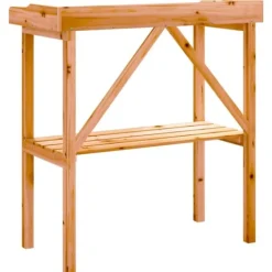 Sale Växtbord med hylla i massivt granträ - Perfekt för trädgård och uteplats | Färg: Brun | Storlek: 78x38x82,5 cm Planteringsbänkar
