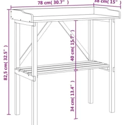 Sale Växtbord med hylla i massivt granträ - Perfekt för trädgård och uteplats | Färg: Brun | Storlek: 78x38x82,5 cm Planteringsbänkar