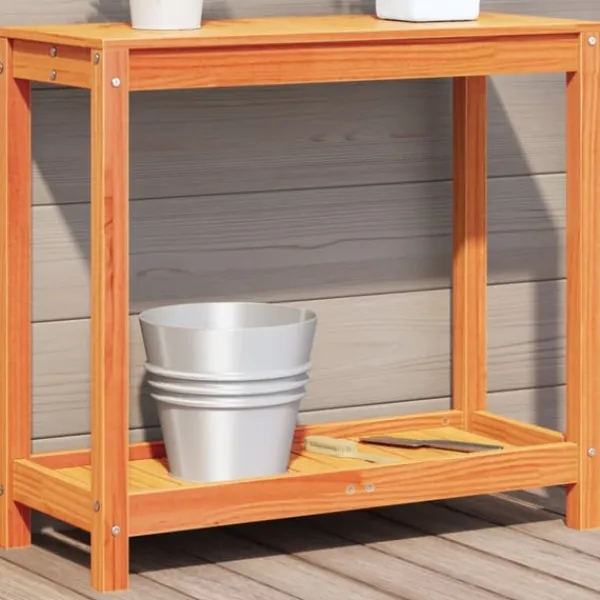 Sale Växtbord med hylla vaxad brun 82,5x35x75 cm massiv furu Planteringsbänkar
