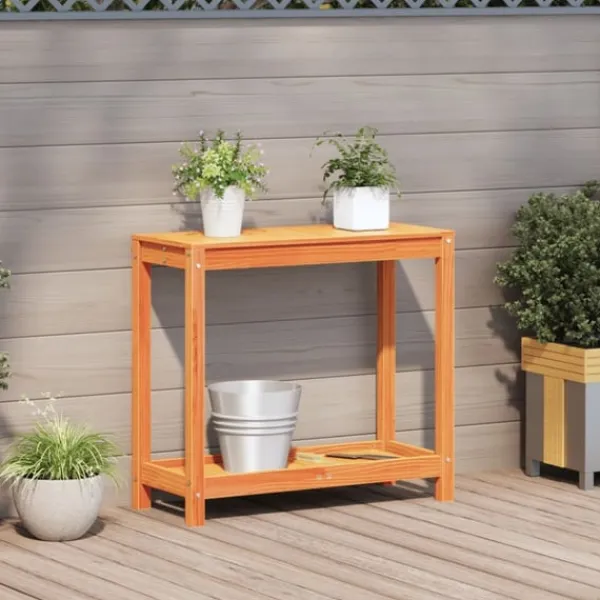 Sale Växtbord med hylla vaxad brun 82,5x35x75 cm massiv furu Planteringsbänkar