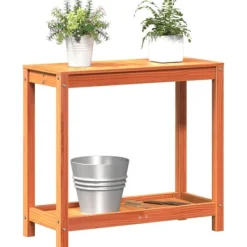 Sale Växtbord med hylla vaxad brun 82,5x35x75 cm massiv furu Planteringsbänkar