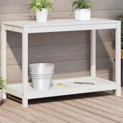 vidaXL Växtbord med hylla vit 108x50x75 cm massivt furu