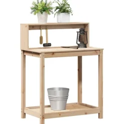 vidaXL Växtbord med hylla 82,5x50x109,5 cm massiv furu