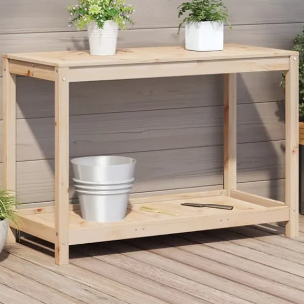 vidaXL Växtbord med hylla 108x50x75 cm massivt furu