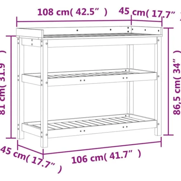 Outlet Växtbord med hyllor i impregnerad furu 108x45x86,5 cm | Färg: Natur | Storlek: 108x45x86,5 cm Planteringsbänkar