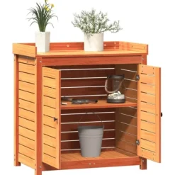 Sale Växtbord med hyllor i massiv furu - Planteringsbord för trädgård | Färg: Brun | Storlek: 82,5x50x86,5 cm Planteringsbänkar