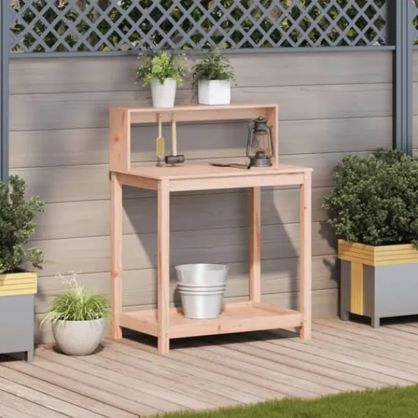 Clearance Växtbord med hyllor i massivt douglasträ - Planteringsbord | Storlek: 82,5x50x109,5 cm | Färg: Natur Planteringsbänkar