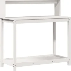 Växtbord med hyllor i massiv furu - Planteringsbord | Färg: Vit | Storlek: 108x50x109,5 cm