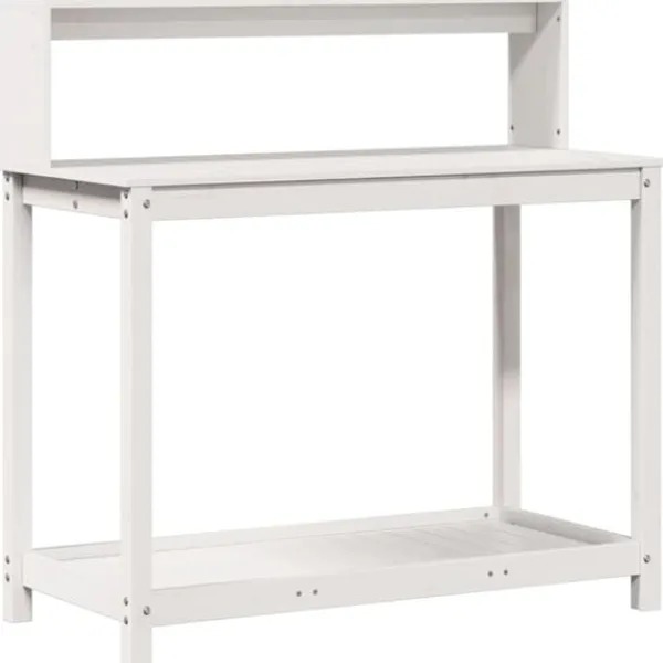 Växtbord med hyllor i massiv furu - Planteringsbord | Färg: Vit | Storlek: 108x50x109,5 cm