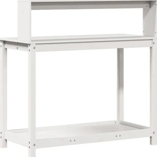 Växtbord med hyllor i massiv furu - Planteringsbord | Färg: Vit | Storlek: 108x50x109,5 cm