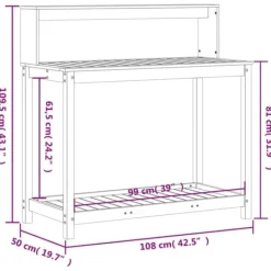 Växtbord med hyllor i massiv furu - Planteringsbord | Färg: Vit | Storlek: 108x50x109,5 cm