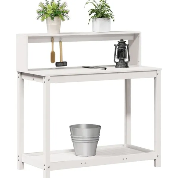 New Växtbord med hyllor vit 108x50x109,5 cm massiv furu Planteringsbänkar