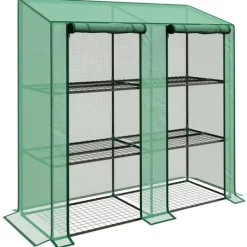 Växthus med 3 hyllplan - Trädgårdsväxthus - Vattentätt - 143×46×141/151 cm - Grön