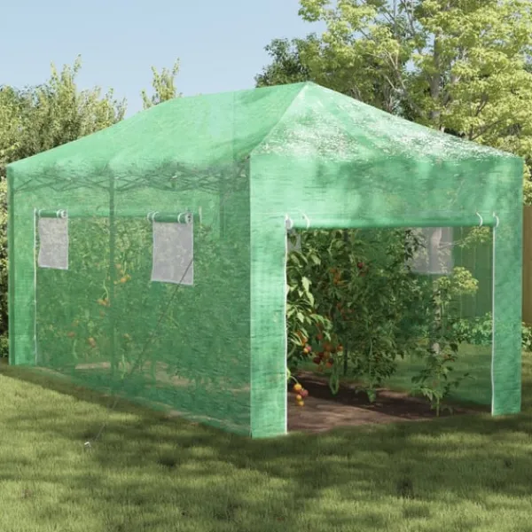 vidaXL Växthus med Pop-up Ram med tak Grön 290 x 580 x 315 cm Järn