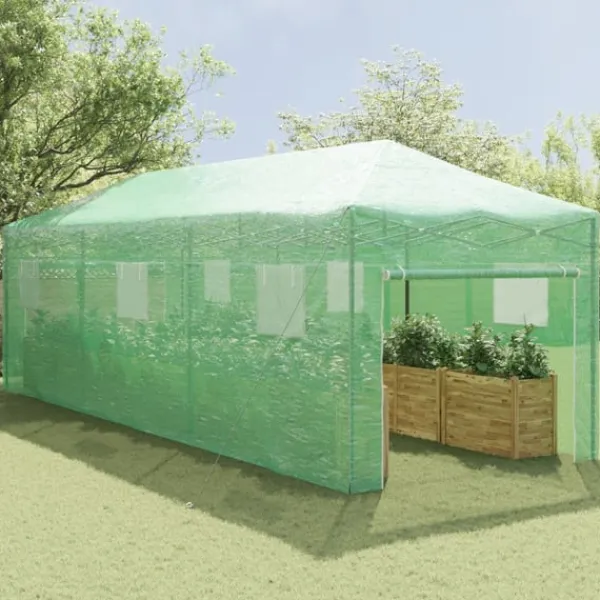 Sale Växthus med Pop-up Ram med tak Grön 290 x 870 x 315 cm Järn Växthus