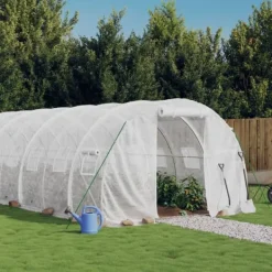 vidaXL Växthus med stålram vit 30 m² 10x3x2 m