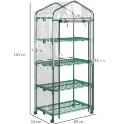 Växthus mini 69×50×165 cm – 4 hyllor, transparent