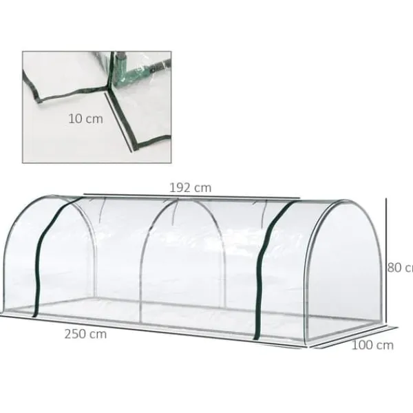 Växthus 250x100x80 cm, stål/PVC, med dörr – drivbänk för plantuppdragning