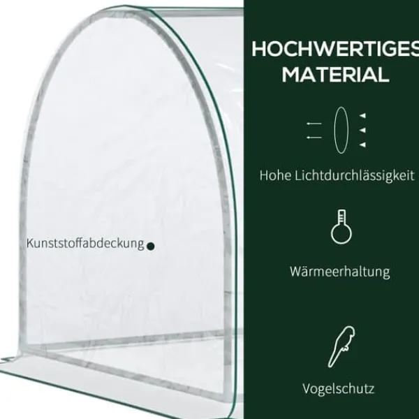 Växthus 250x100x80 cm, stål/PVC, med dörr – drivbänk för plantuppdragning