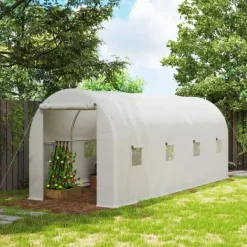 Växthustunnel - Foliedrivhus - 500x200x205 cm - Rullbar dörr - 8 fönster - Vit Växthus