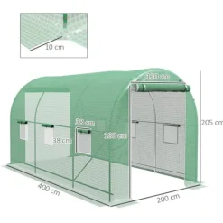 Växthustunnel - Foliedrivhus - 500x200x205 cm - Rullbar dörr - 8 fönster - Vit Växthus