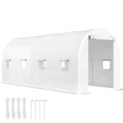 Växthustunnel - Foliedrivhus - 500x200x205 cm - Rullbar dörr - 8 fönster - Vit Växthus