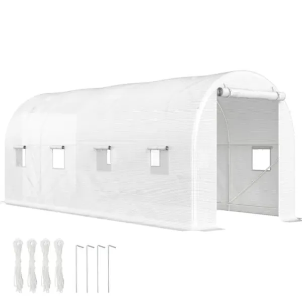 Växthustunnel - Foliedrivhus - 500x200x205 cm - Rullbar dörr - 8 fönster - Vit Växthus