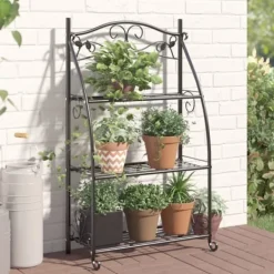 Best Växthylla svart 56x30x96 cm stål Växtställ