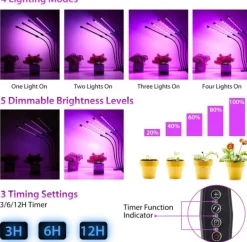 Online Växtlampa / växtbelysning med 4 flexibla LED lysrör 1-pack Kit För Växt- & Örtplantering