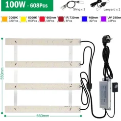 Växtlampa, Fullspektrum, Dimbar Design,100W