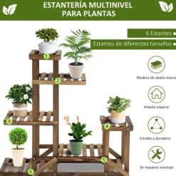 Online Växtställ - Blomhylla i trä - 6 hyllplan - 95 x 28 x 96,5 cm Växtställ