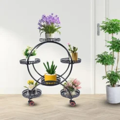 Clearance Växtställ - Blomkrukeställ - Hållbar Konstruktion - Fristående - För Inne & Ute - Enkel Montering - Lätt Att Flytta - Rymlig Yta - Svart Växtställ
