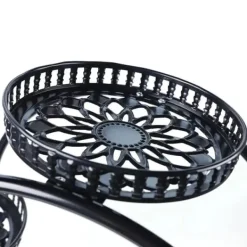 New Växtställ - Blomkrukshylla 4 våningar - Metall - Med hjul - Robust - Rund design - Svart Växtställ