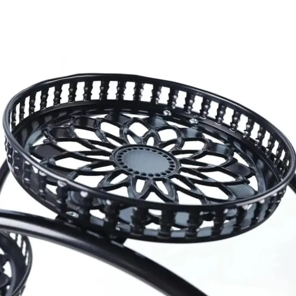 New Växtställ - Blomkrukshylla 4 våningar - Metall - Med hjul - Robust - Rund design - Svart Växtställ